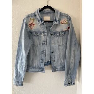 Sundance Blue Denim Floral Embroidered Jean Jacket Size XL
